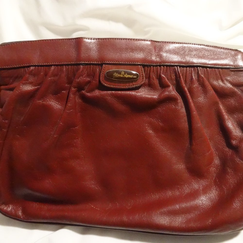 Vintage Etienne Aigner Handmade Oxblood‎ Red Leather Shoulder Handbag PURSE 70s - Picture 3 of 7